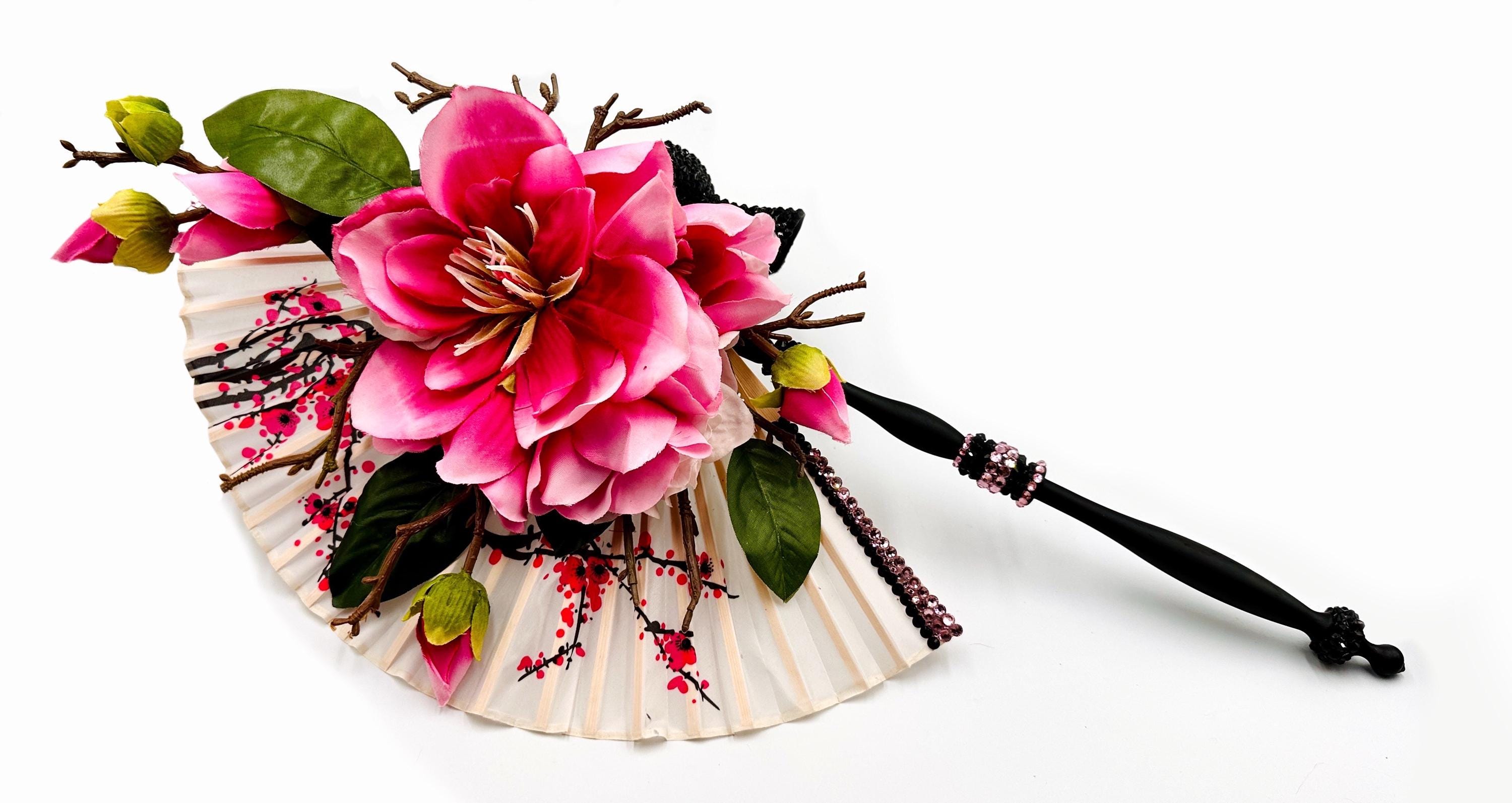 Sakura Hanami Cherry Blossoms & Black Swarovski Fan Handled Masquerade ...