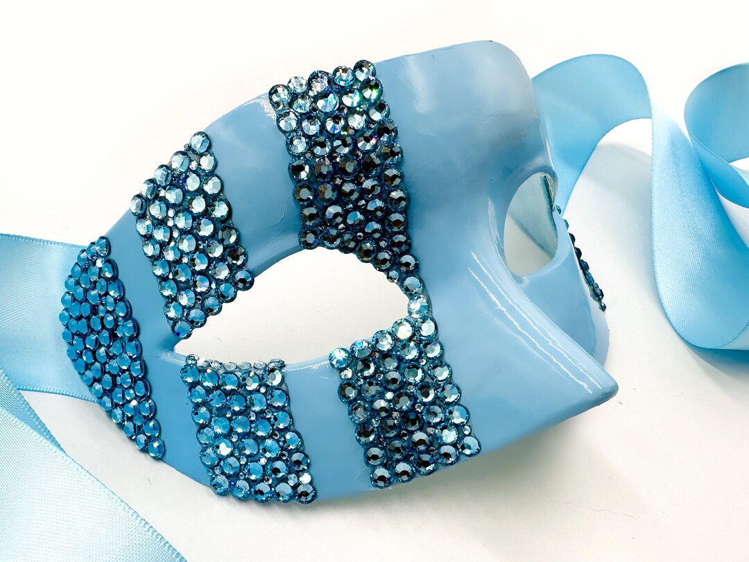 Ice Strata Sky Blue 3-stripe Swarovski Crystal Masquerade Mask - Etsy