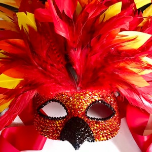 Rise From The Ashes Phoenix Coque Feather & Fire Opal Swarovski Crystals Masquerade Mask image 16