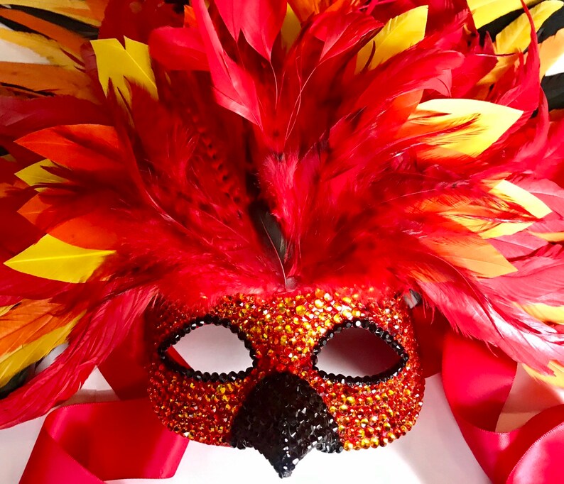 Rise From The Ashes Phoenix Coque Feather & Fire Opal Swarovski Crystals Masquerade Mask image 16