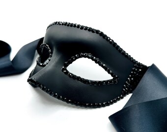 Jet Black Borders Swarovski Crystal Embellished Masquerade Mask
