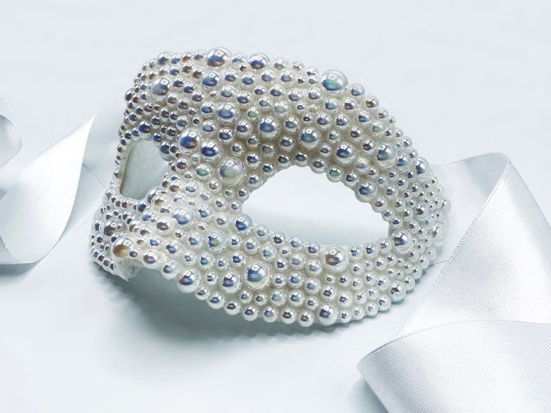 Bubbles & Baubles Iridescent White Pearled Masquerade Mask image 8