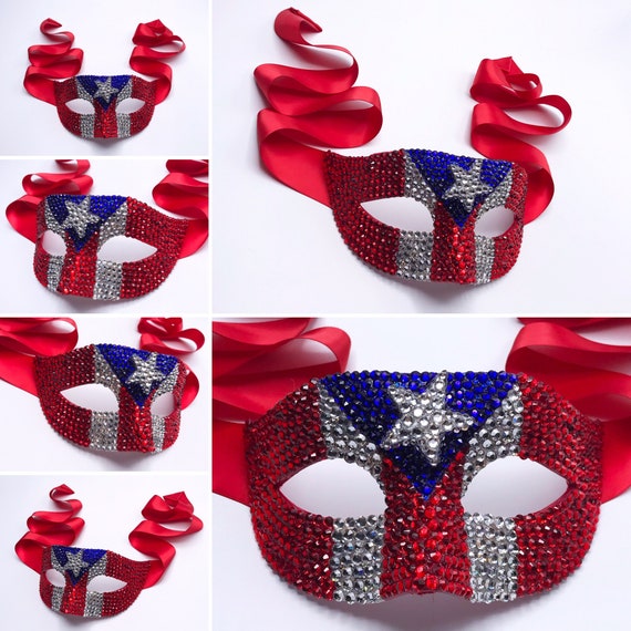 Puerto Rico Flag Swarovski Crystal Masquerade Mask - Etsy