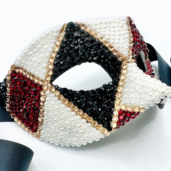 Fuoco Gemmato Máscara de mascarada de cristal y perlas estilo veneciano para hombre
