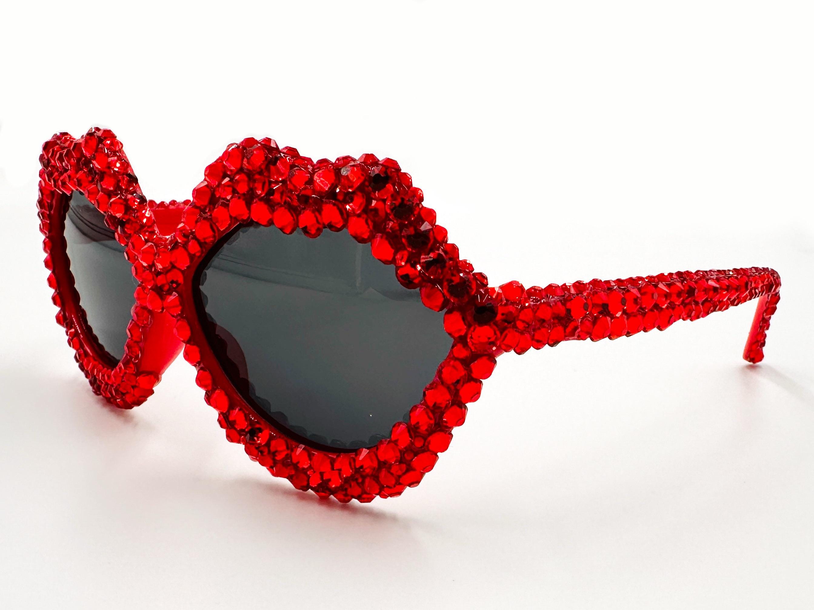 Pucker Up! Ruby Red Swarovski Crystal Lips Shaped Sunglasses  display picture 3