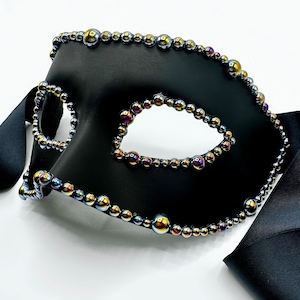 Black Pearl Border B Jewel Tone Venetian Masquerade Mask