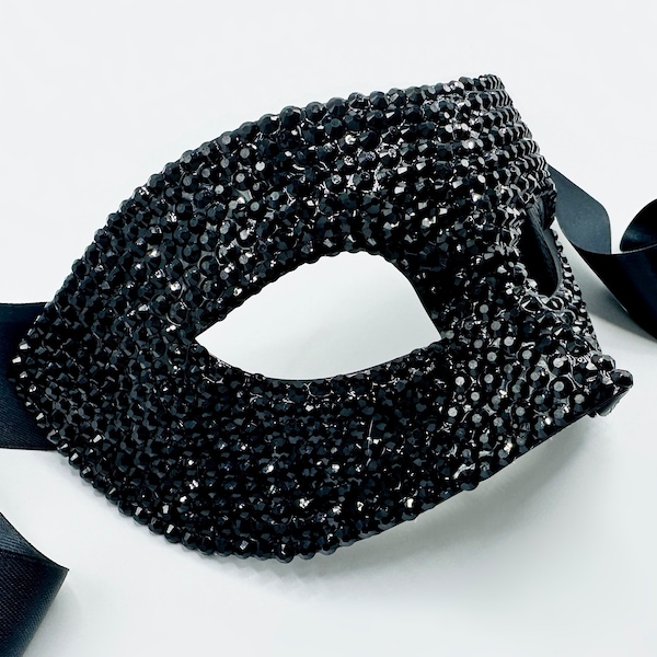 Máscara veneciana de mascarada con cristales Swarovski en negro azabache para hombre Look At Me
