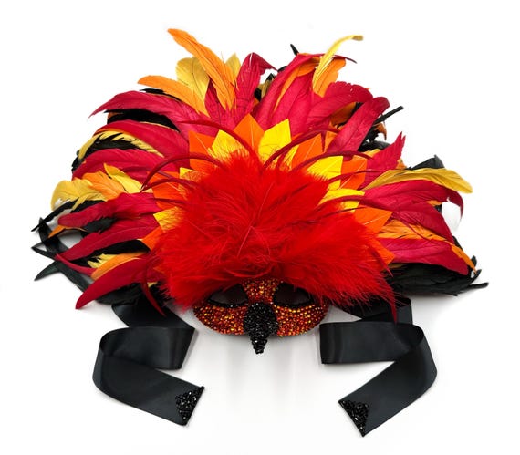 Rise From The Ashes Phoenix Coque Feather & Fire Opal Swarovski Crystals Masquerade Mask
