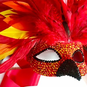 Rise From The Ashes Phoenix Coque Feather & Fire Opal Swarovski Crystals Masquerade Mask image 4