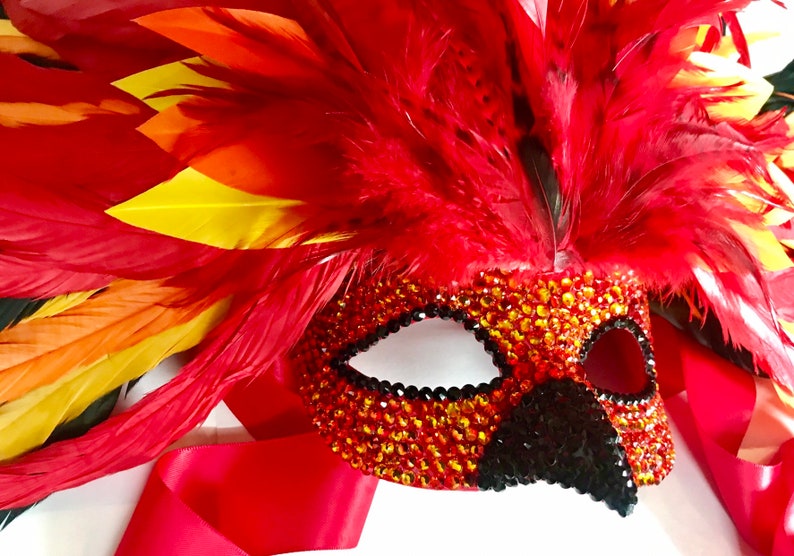 Rise From The Ashes Phoenix Coque Feather & Fire Opal Swarovski Crystals Masquerade Mask image 4