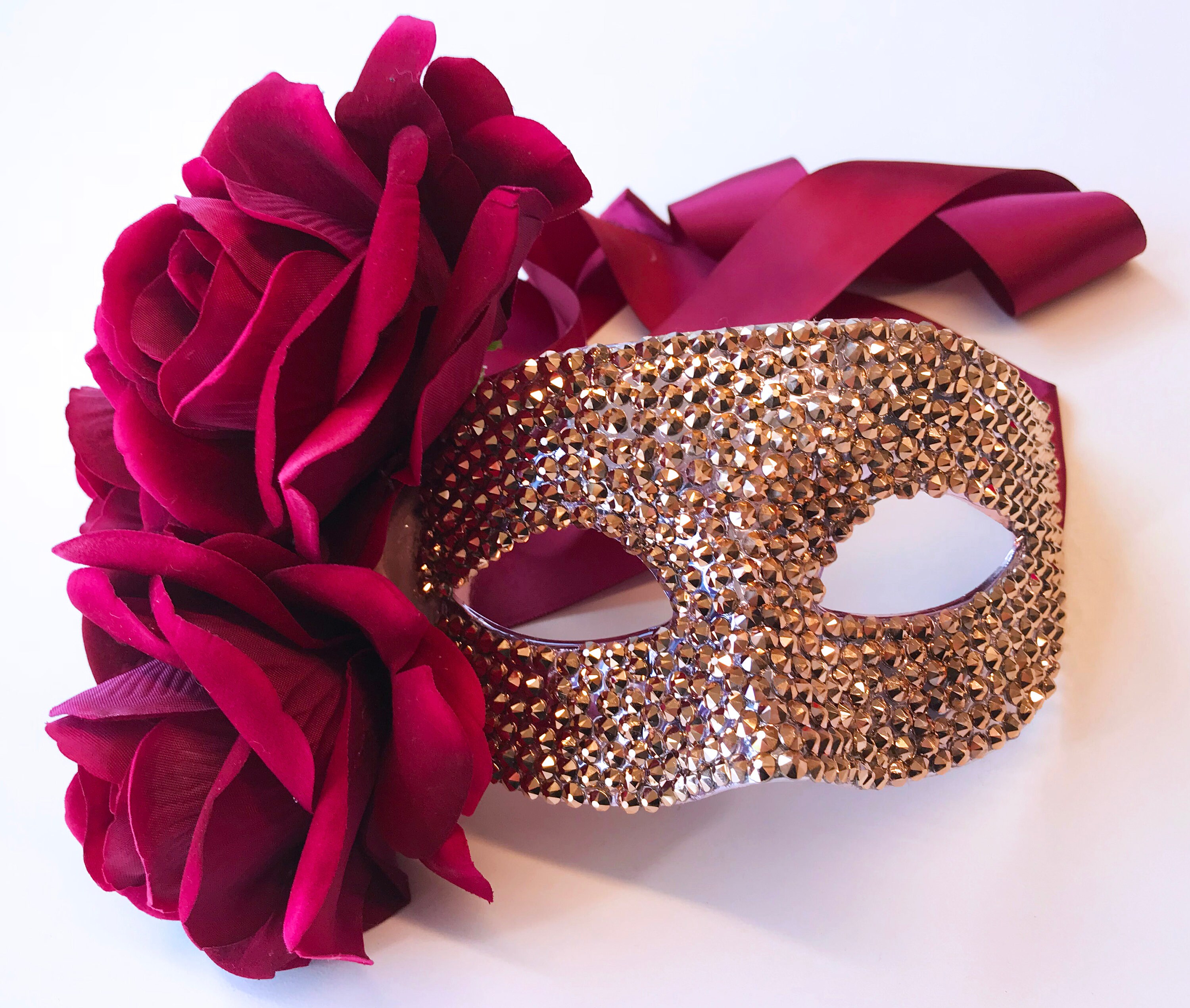 A Romance of Roses: Ruby Red Velvet Roses and Rose Gold Crystals ...
