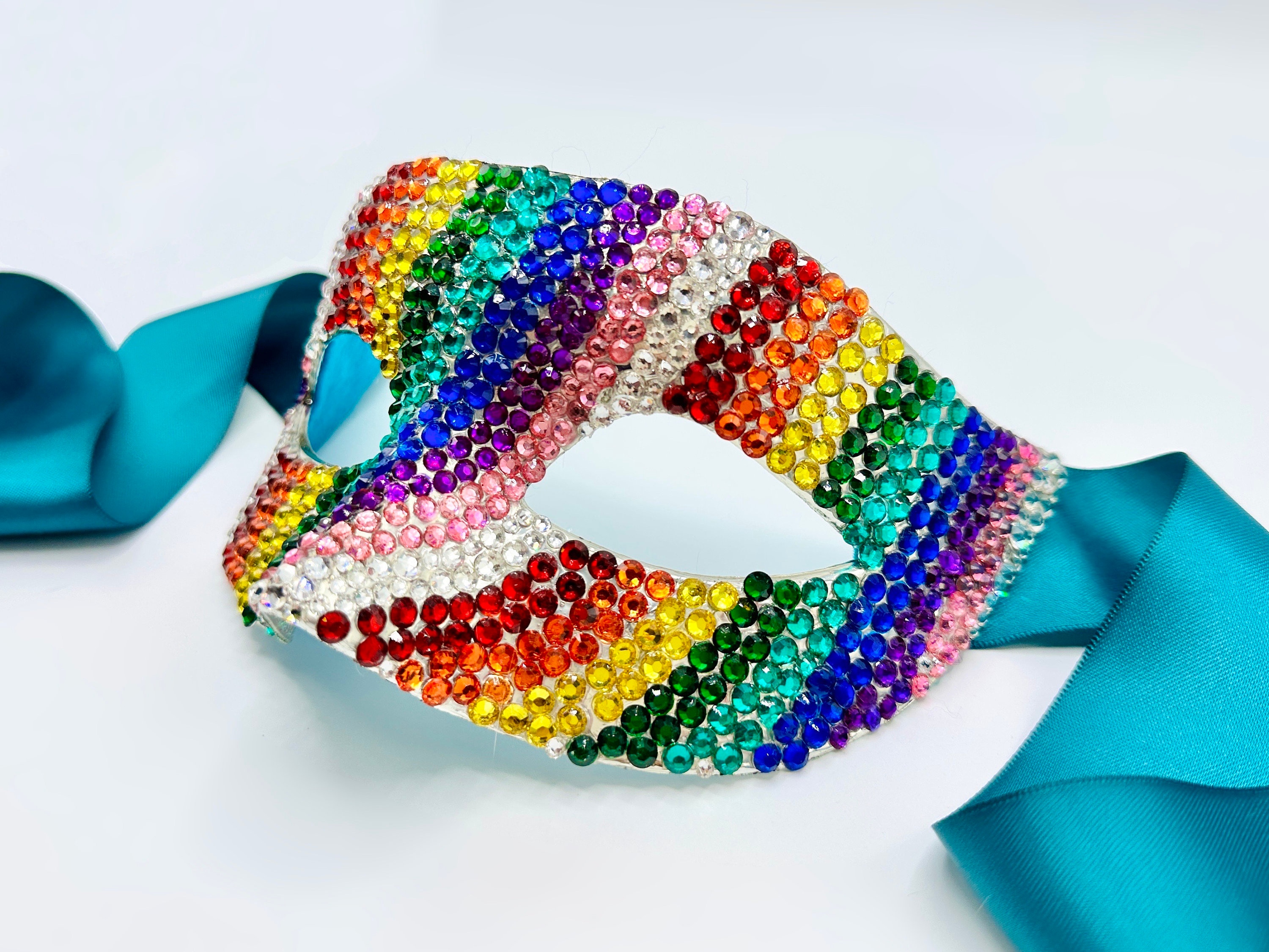 Rainbow Stripes Crystal Masquerade Mask - Etsy display picture 2