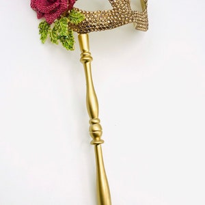 Kiss From A Rose Gold Swarovski & Crystal Rose Handled Masquerade Mask image 6