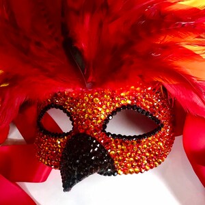 Rise From The Ashes Phoenix Coque Feather & Fire Opal Swarovski Crystals Masquerade Mask image 12