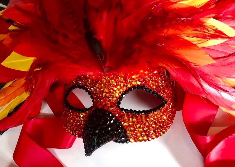 Rise From The Ashes Phoenix Coque Feather & Fire Opal Swarovski Crystals Masquerade Mask image 12
