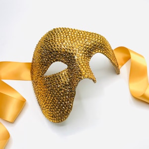 Gilded Phantom Gold Glass Crystal Masquerade Mask