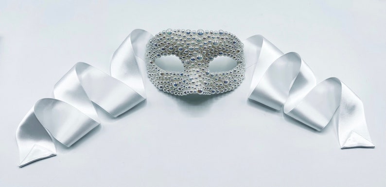 Bubbles & Baubles Iridescent White Pearled Masquerade Mask image 2