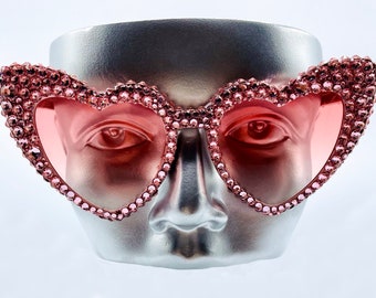 Lunettes de soleil en forme de cœur en cristal Swarovski rose Barbie