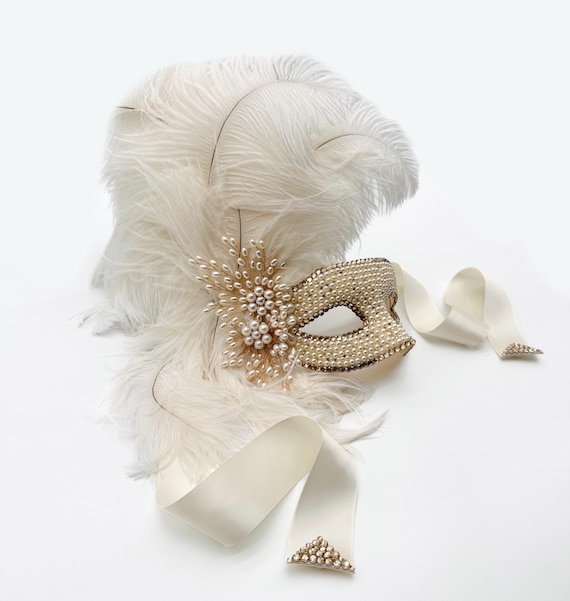 Feather & Crystal Accent Headband in Cream Ivory White Feather Headband, Bridal Head Piece, Feather  main image 3