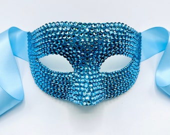Cielo Ice Blue Crystal Masquerade Mask