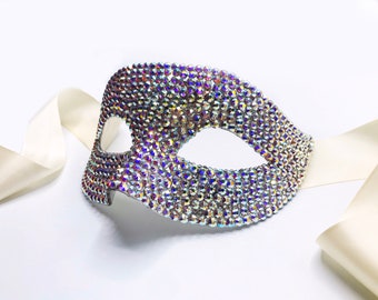 Aurora Borealis (Ivory) Swarovski Crystals Masquerade Mask