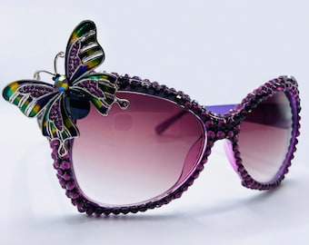 Purple Haze Swarovski Crystal Oversized Butterfly Sunglasses