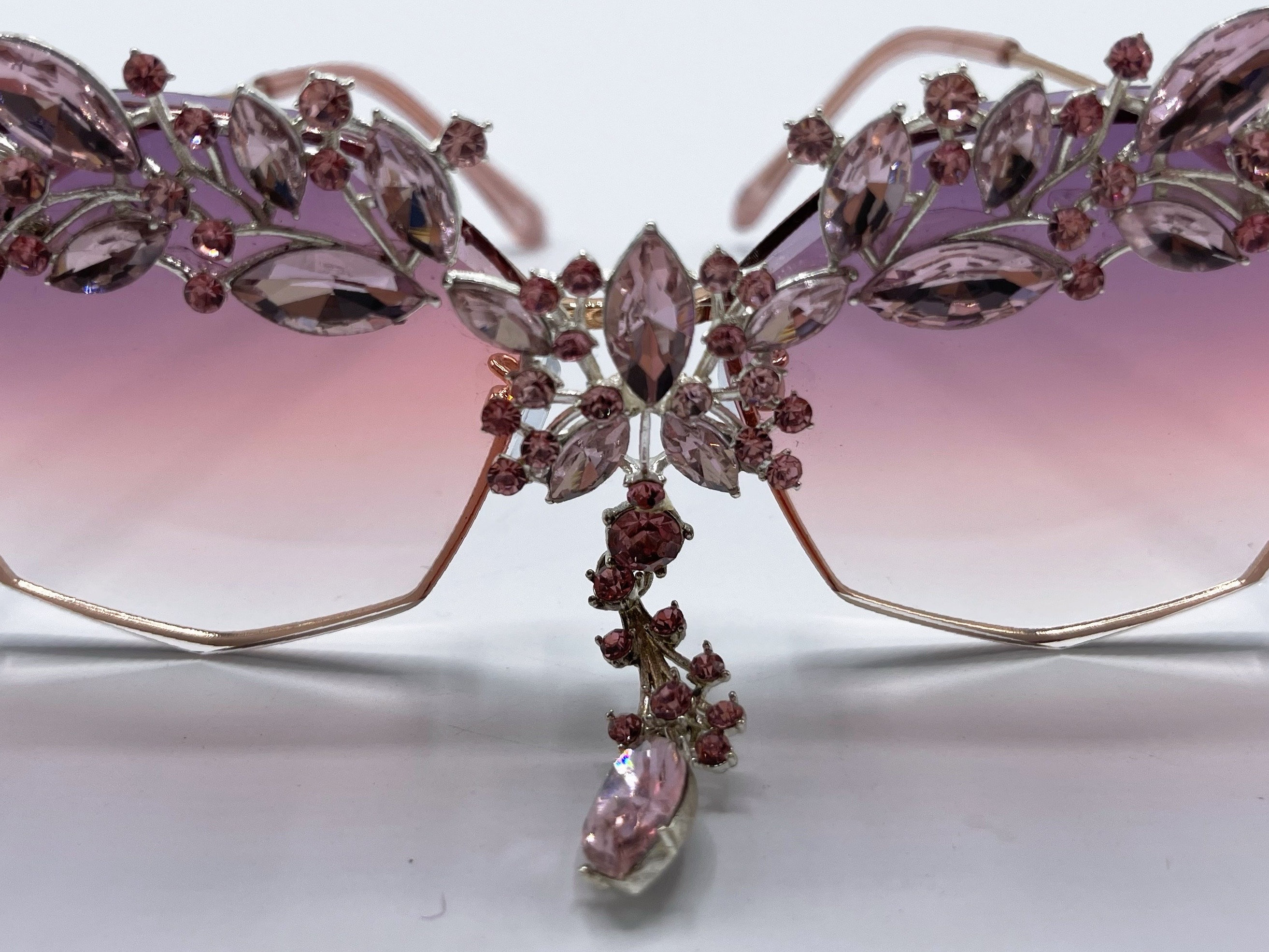 Fairy Princess Baby Pink Rhinestone Oversized Butterfly Sunglasses