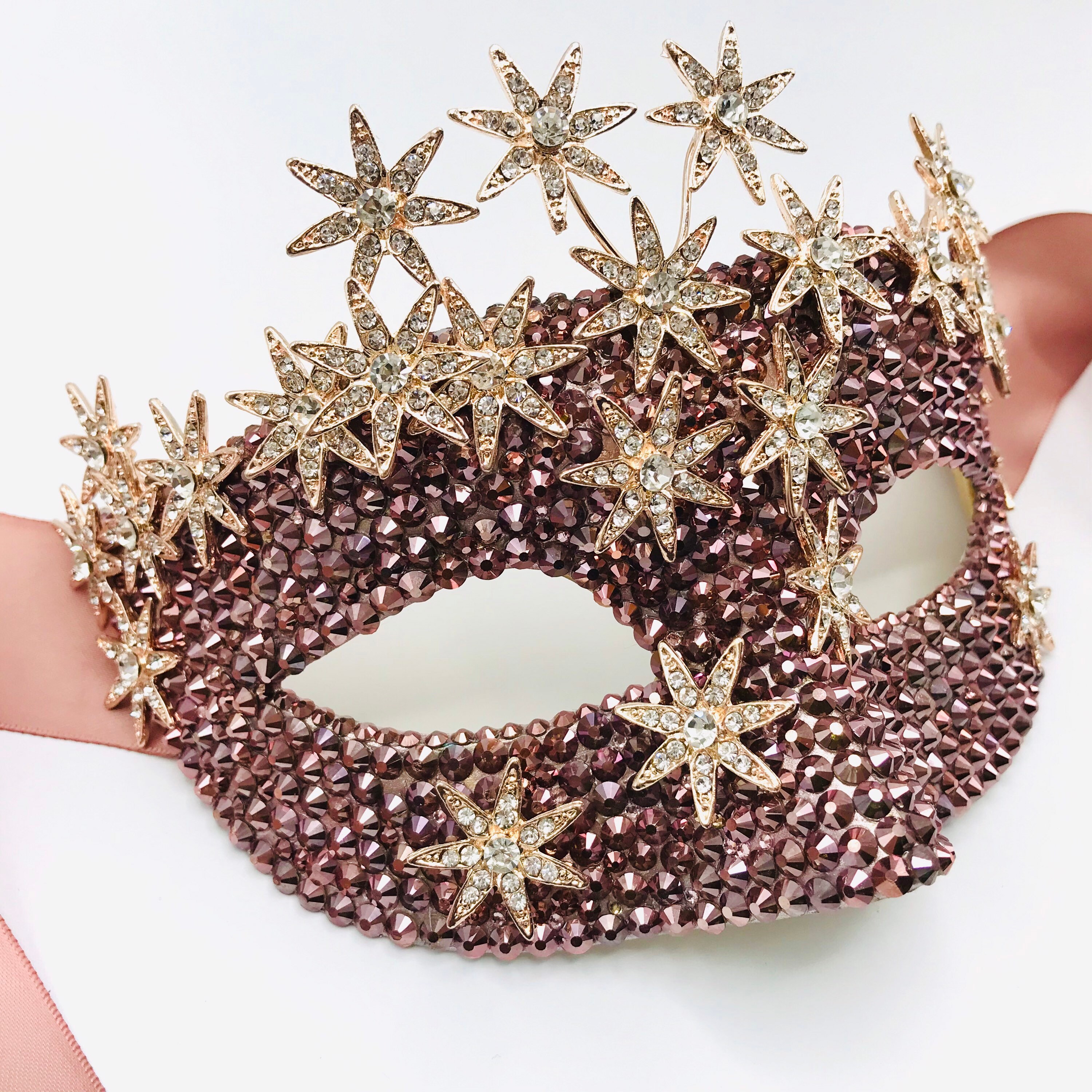 Twinkle Twinkle Little Stars Rose Gold Rhinestone Encrusted Masquerade Mask
