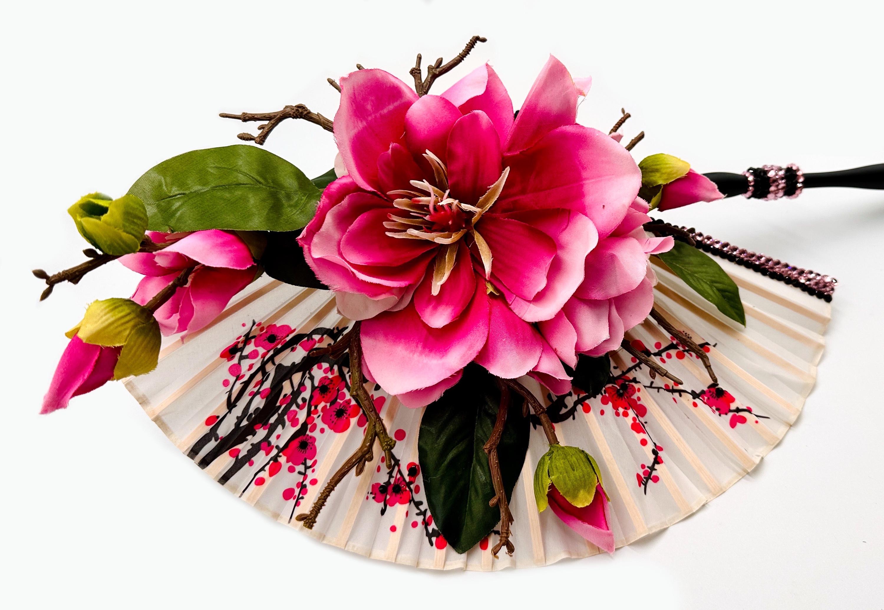 Sakura Hanami Cherry Blossoms & Black Swarovski Fan Handled Masquerade ...