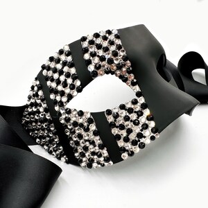 Crossfade Matte Black & Clear 3-Stripe Swarovski Crystal Masquerade Mask