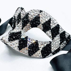 Harlequin Harem Black & Clear Diamonds Swarovski Crystals Masquerade Mask