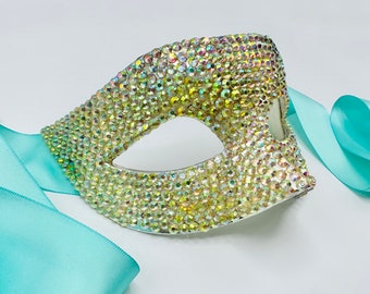 Mermaid's Dream Iridescent Aqua AB Crystals Masquerade Mask