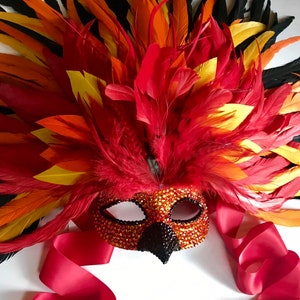 Rise From The Ashes Phoenix Coque Feather & Fire Opal Swarovski Crystals Masquerade Mask image 11