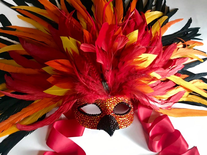 Rise From The Ashes Phoenix Coque Feather & Fire Opal Swarovski Crystals Masquerade Mask image 11