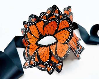 Orange Monarch Butterfly Wings & Swarovski Crystals Masquerade Mask