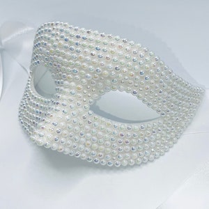 AB White Pearled Mask w/Satin Ribbon zdjęcie 7