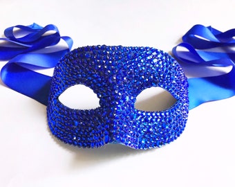 Royal Cobalt Blue Swarovski Crystal Masquerade Mask