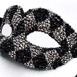 Harlequin Harem Black & Marcasite Diamonds Glass Crystal Masquerade Mask