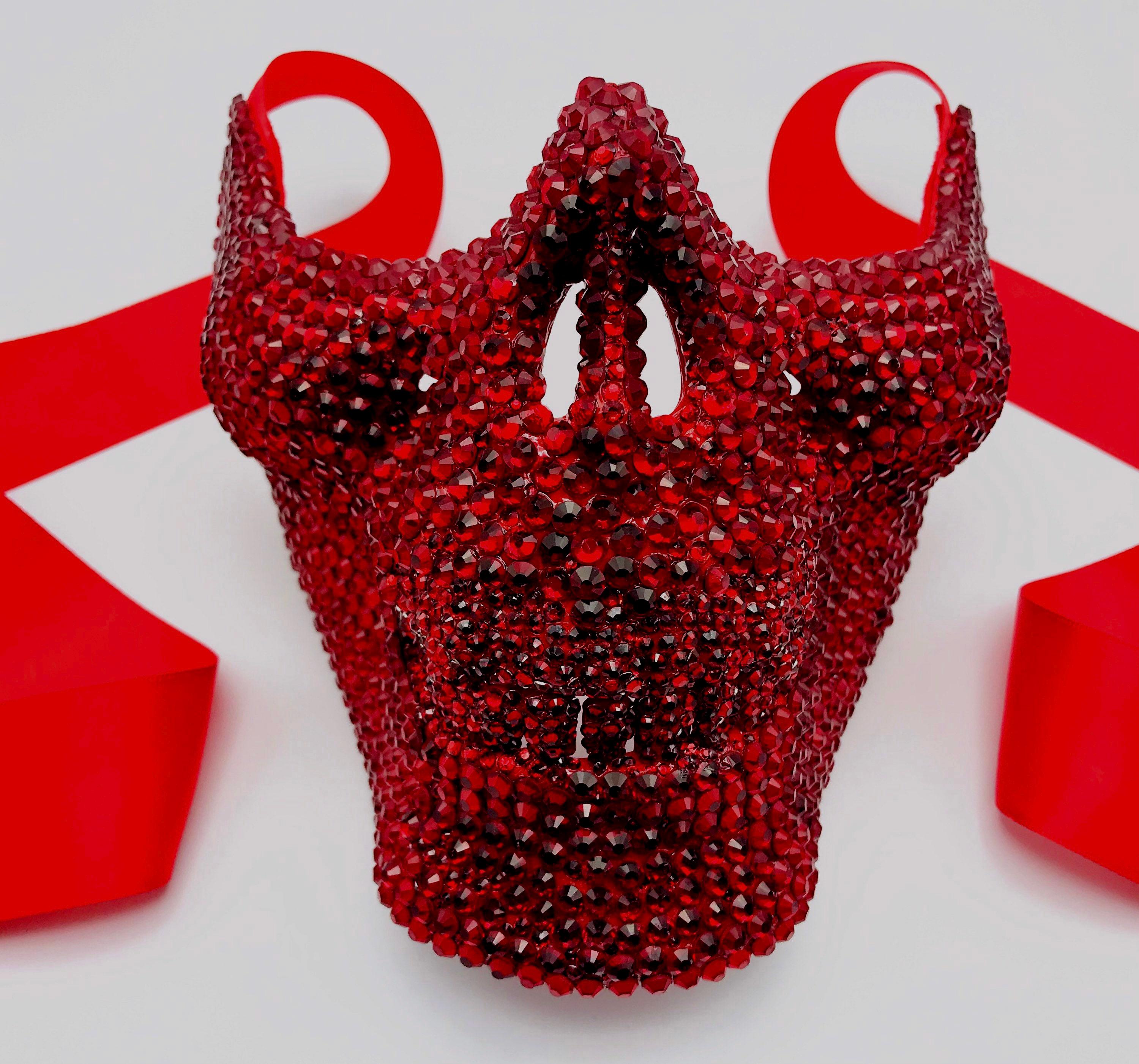 Treasure Island Blood Red Glass Crystal Half Face Skull Masquerade