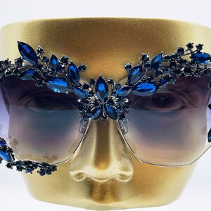 Monaco Midnight Navy Blue Rhinestone Oversized Butterfly Sunglasses