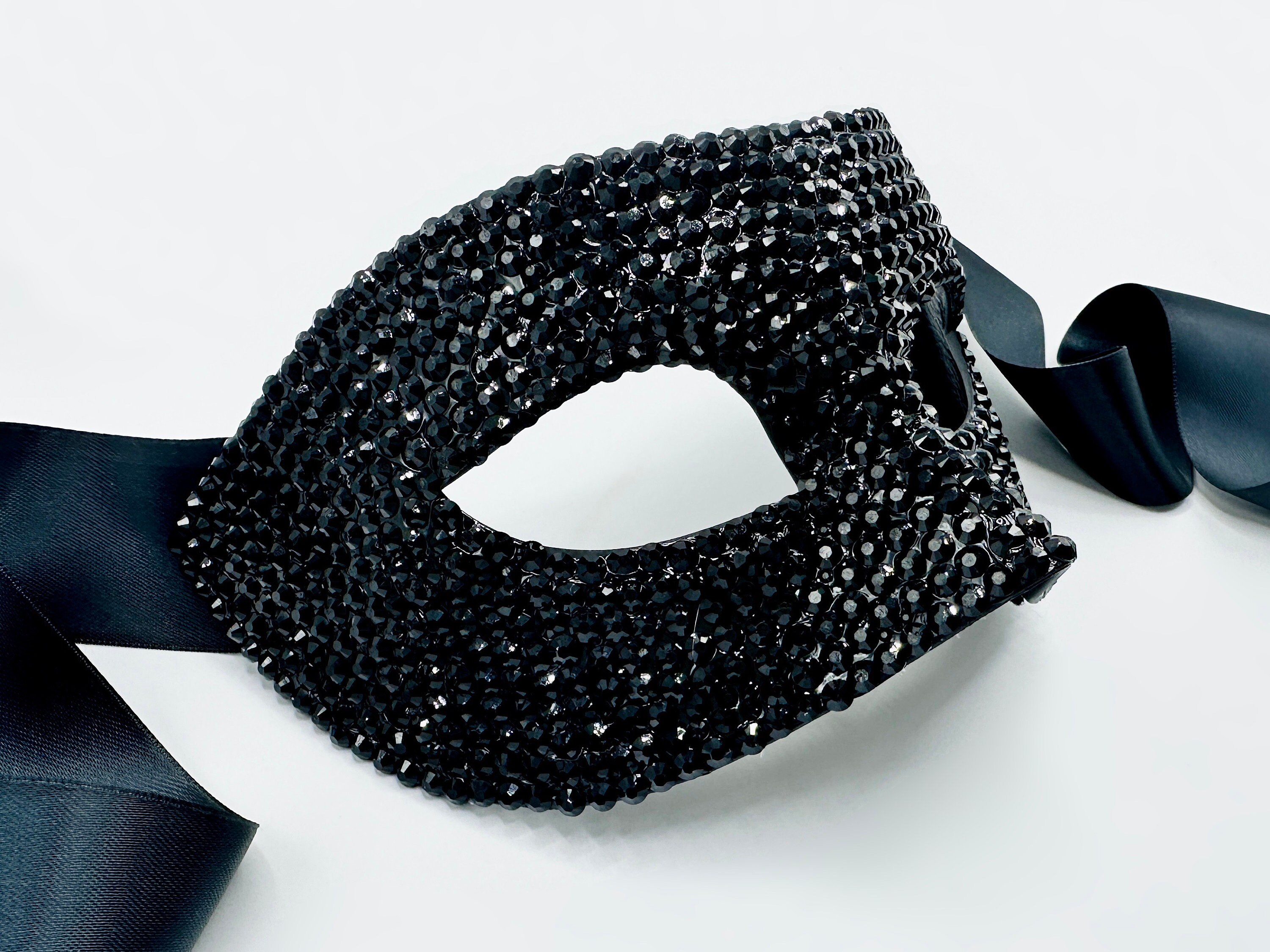 Onyx Opus Venetian Style Men's Black Glass Crystal Masquerade Mask