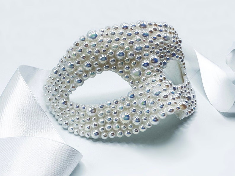 Bubbles & Baubles Iridescent White Pearled Masquerade Mask image 1