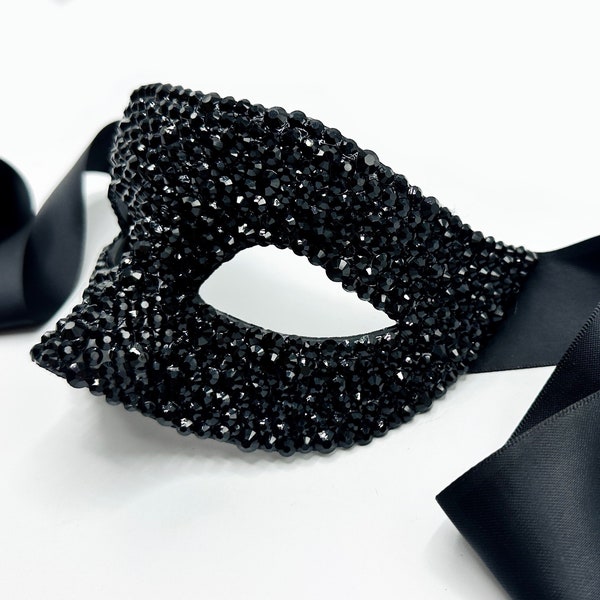 Nights in Noir Swarovski Jet Black Crystal Masquerade Mask