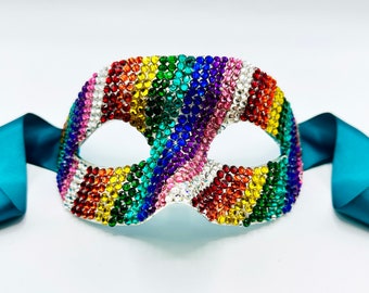 Rainbow Stripes Crystal Masquerade Mask