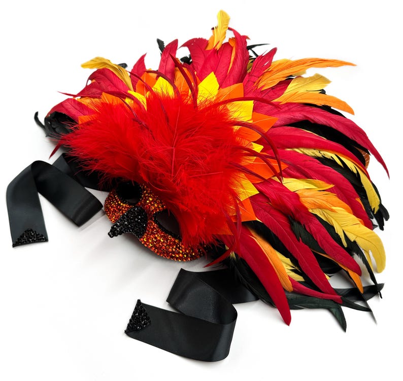 Rise From The Ashes Phoenix Coque Feather & Fire Opal Swarovski Crystals Masquerade Mask image 5