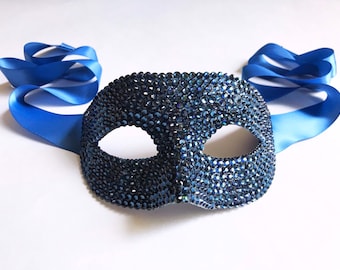 Smokey Blue Swarovski Crystal Masquerade Mask