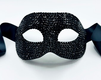 Onyx Opus Venetian Style Men's Black Glass Crystal Masquerade Mask