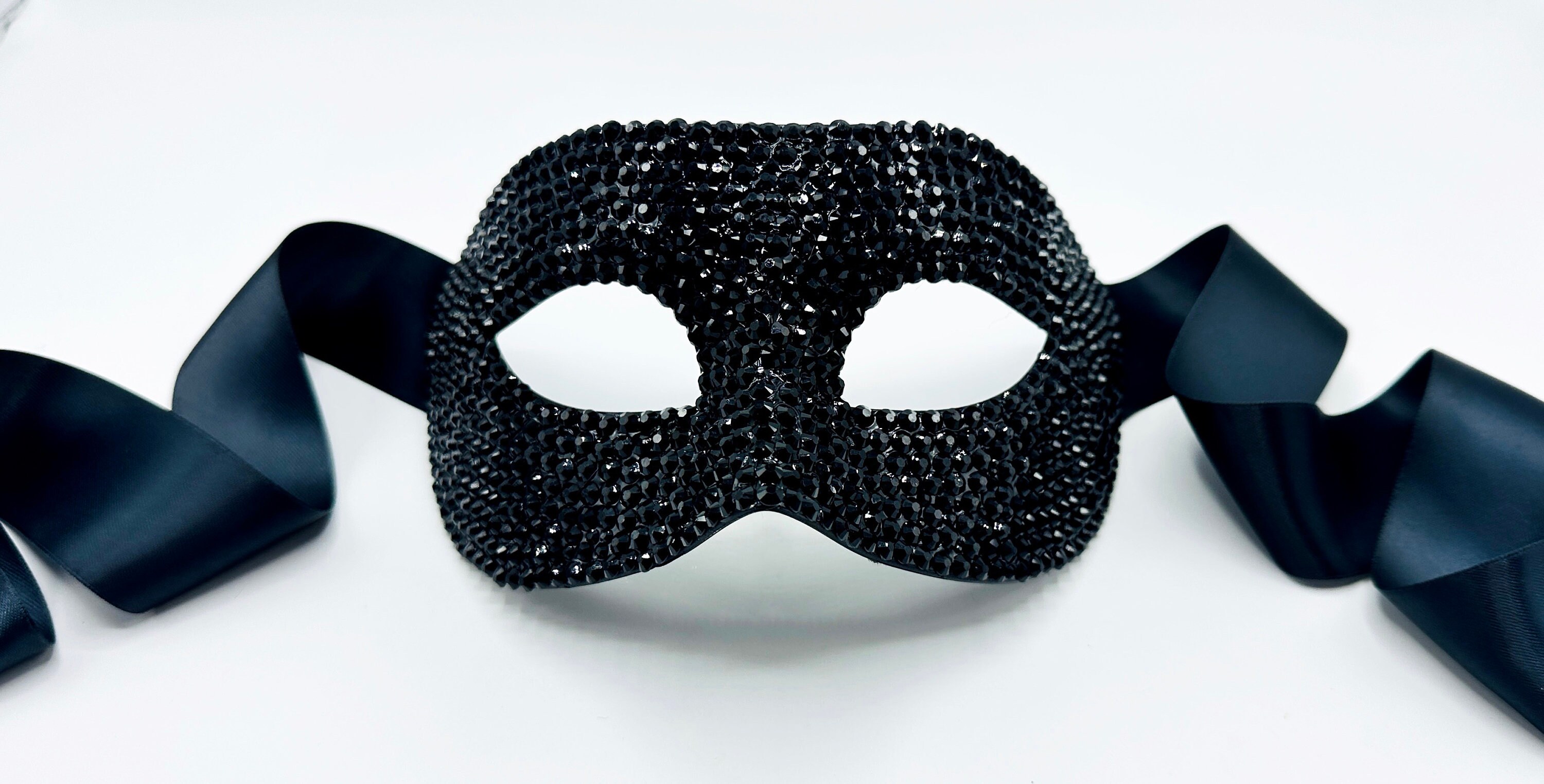 GINZO TRILITH 『Black Masquerade 』 Onyx Opus Venetian Style Men's Black Glass Crystal Masquerade Mask