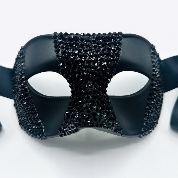 Máscara de mascarada estilo veneciano Hex Eclipse para hombre, color negro mate y cristales de Swarovski