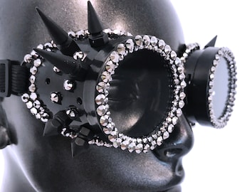 Black & Marcasite Steam Punk Crystallized Spiked Goggles
